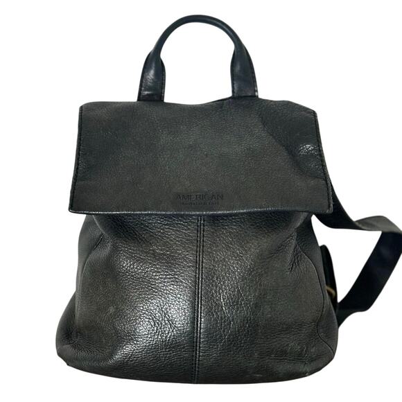 American Leather Company Bag Black Genuine Leather Preppy School Backpack - Picture 1 of 12